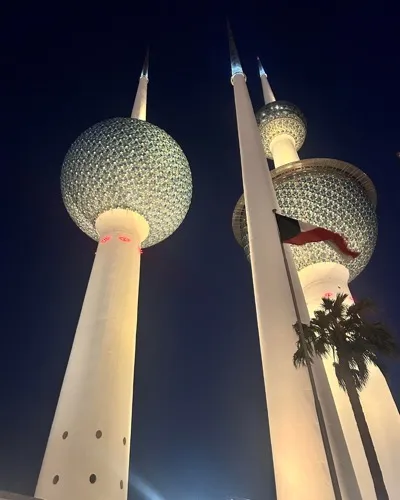 Kuwait Towers illuminated at night